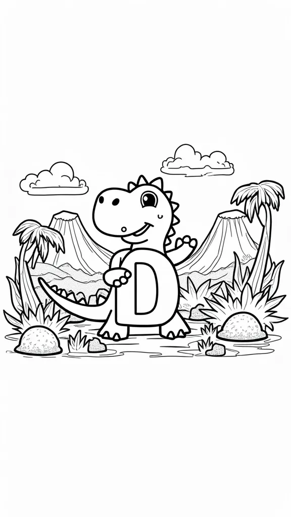 d for dinosaur coloring page